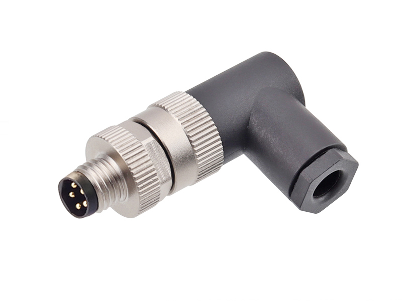 M8 CONNECTOR B CODE PLUG FIELD INSTALLATION 5PIN MALE SOLDER PINS RIGHT ANGLE